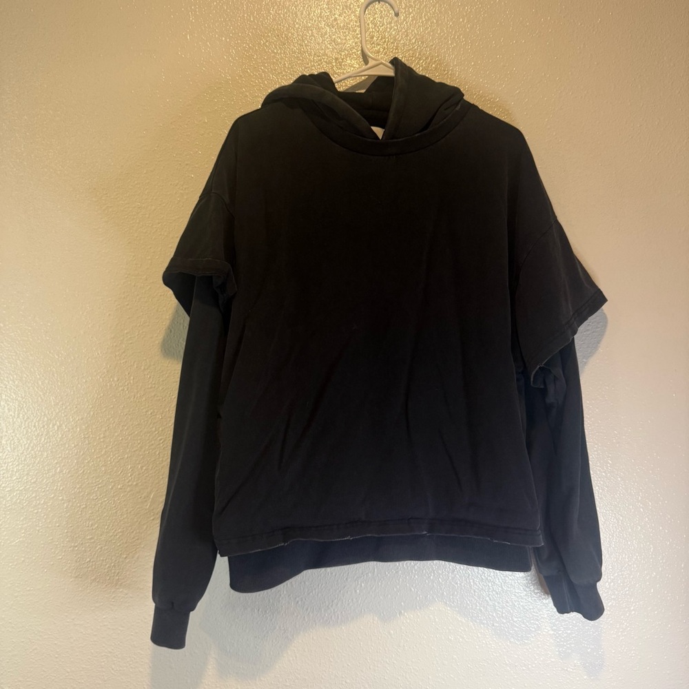 Found Double Layer Black Hoodie Medium